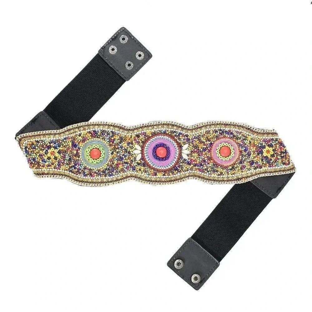 GABRIEL Stunning Boho Gypsy Western Hand Beaded Belt YELLOW MULTI